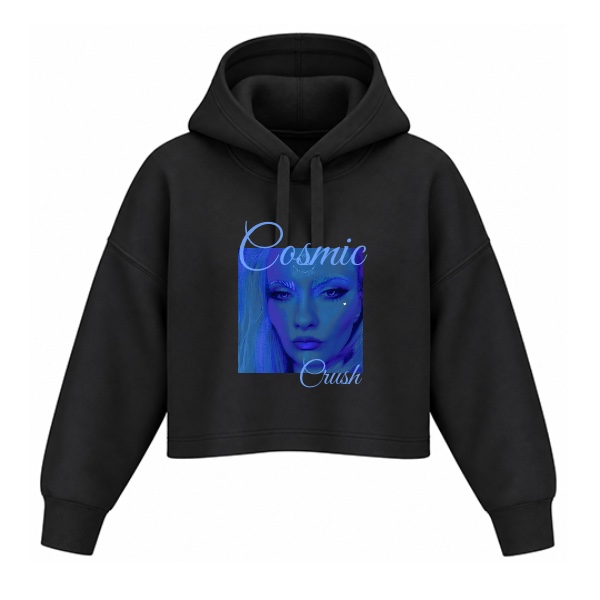Dámská crop mikina s kapucí s potiskem Cosmic Crush hoodie
